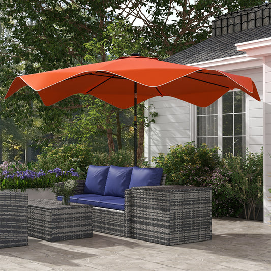 Outsunny Solar Patio Umbrella with LED and Tilt, Outdoor Market Table Umbrella Parasol with Crank, 3 x 3 (m), Orange