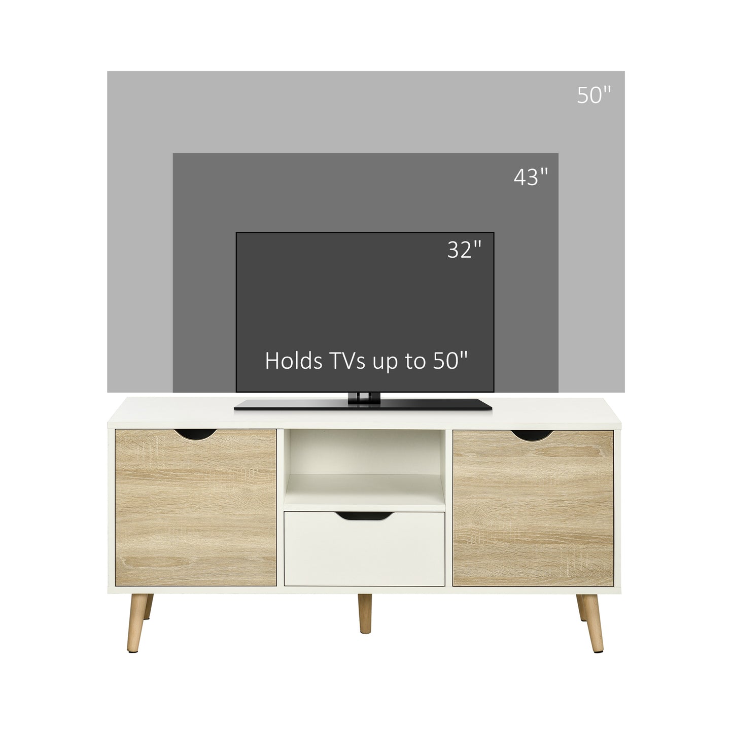 TV Unit Cabinet for TVs up to 50 Inches, TV Stand with Storage Cabinets and Drawer for Living Room and Bedroom, Natural