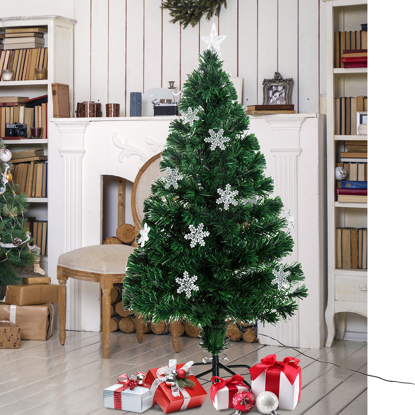 4ft Prelit Christmas Tree Artificial Tree 120cm With Show Flakes Lights, Green