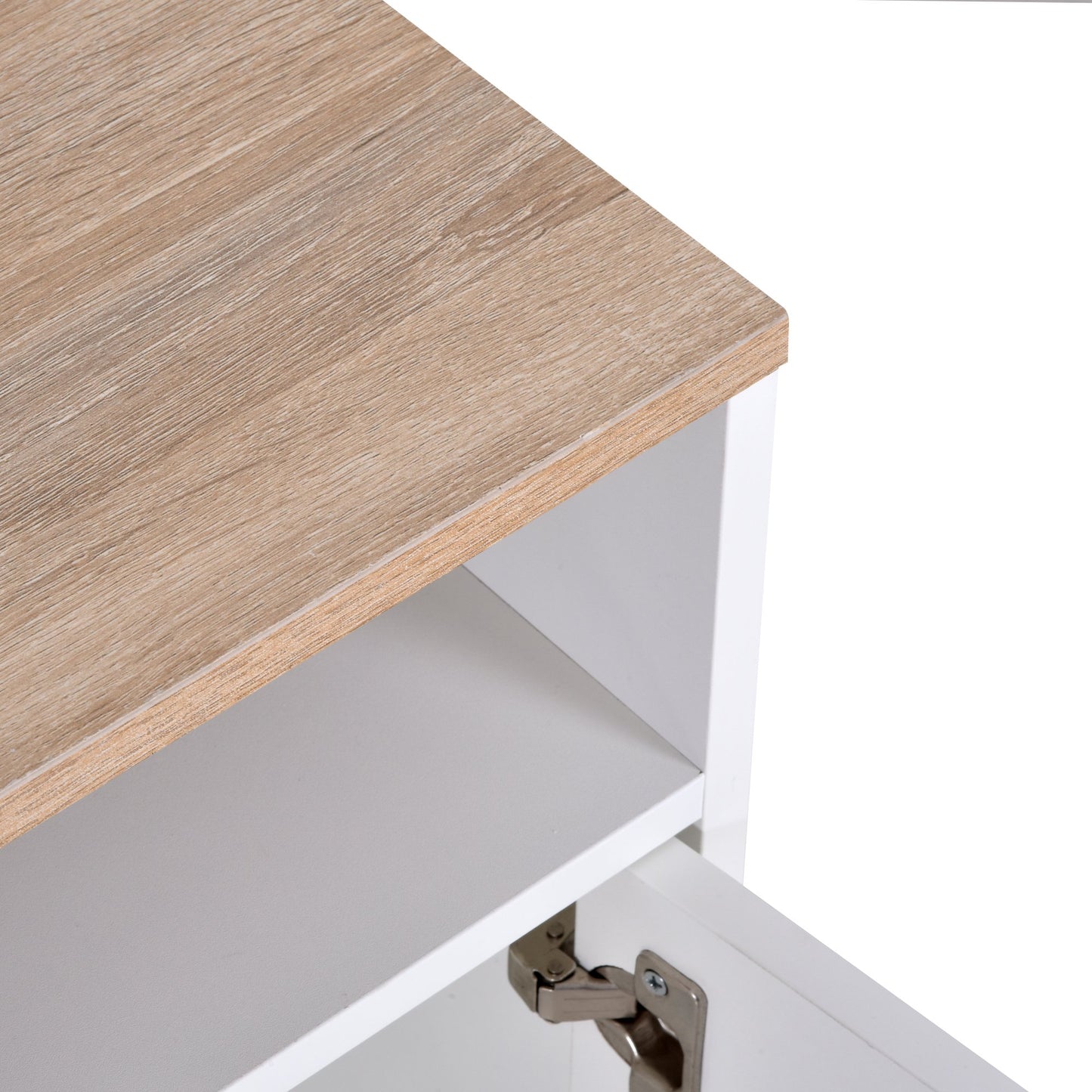 TV Stand for TVs up to 42 Inches with Cabinets, Shelves and Wide Tabletop for Living Room, Bedroom, Dining Room, White and Wood Color