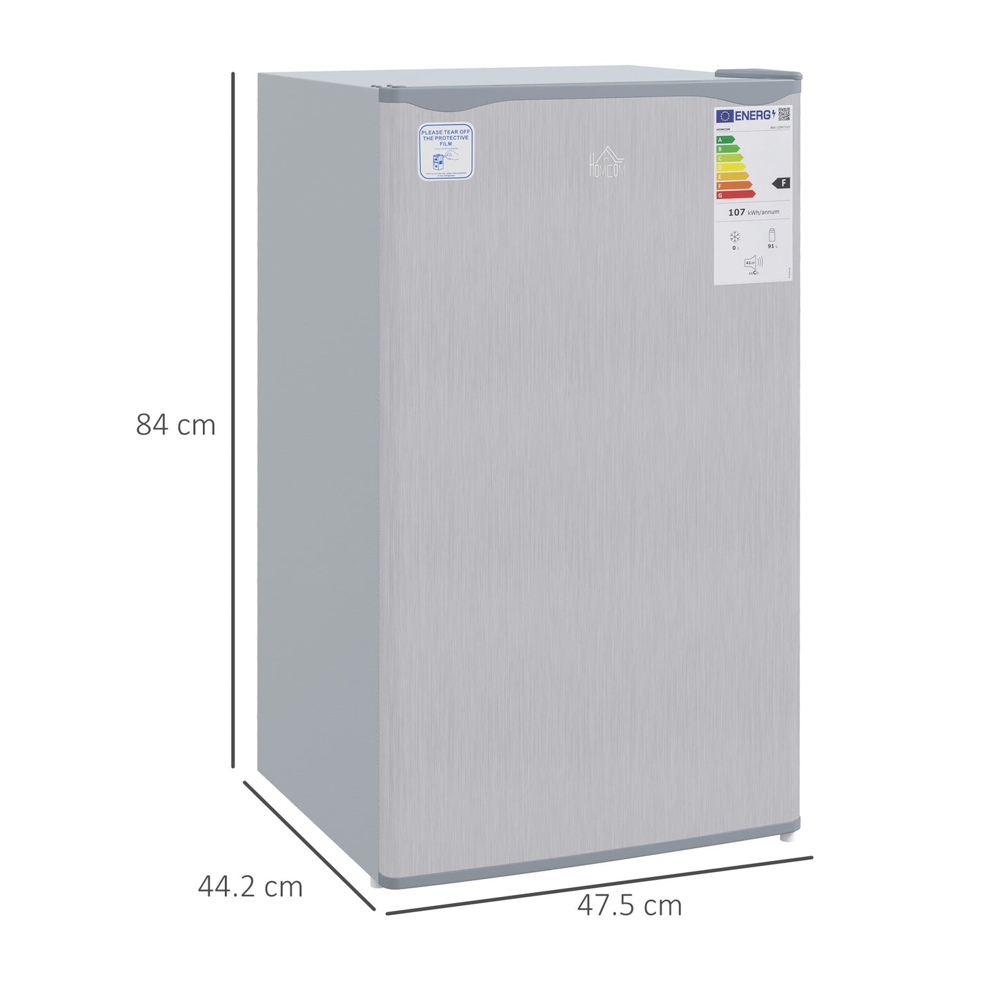 91 Litre Freestanding Under Counter Fridge Freezer With Chiller Box, Reversible Door, Adjustable Thermostat, 47.5cm W - Grey