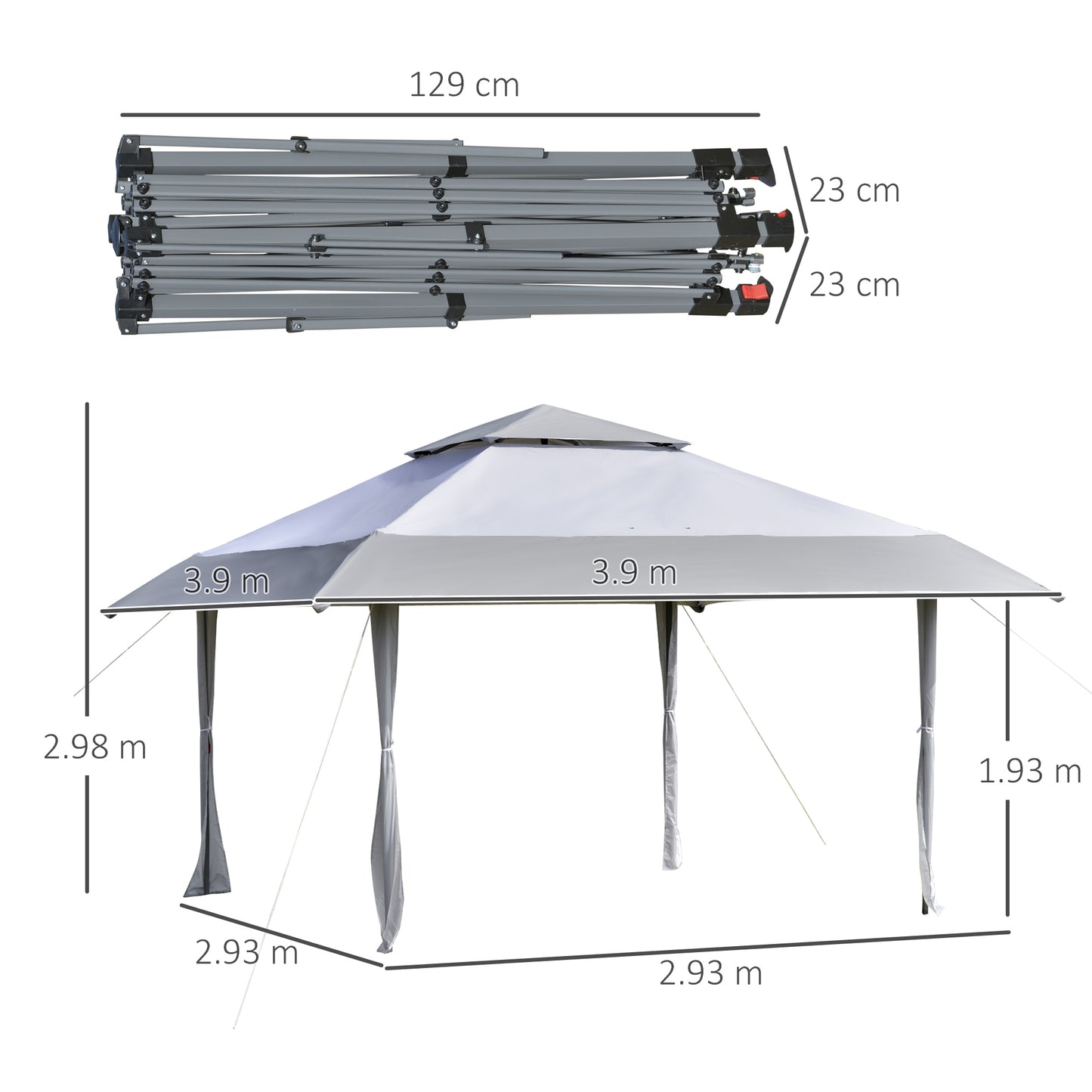 Outsunny Pop-up Canopy Gazebo Tent with Roller Bag & Adjustable Legs Outdoor Party, Steel Frame, 4 x 4m White & Grey