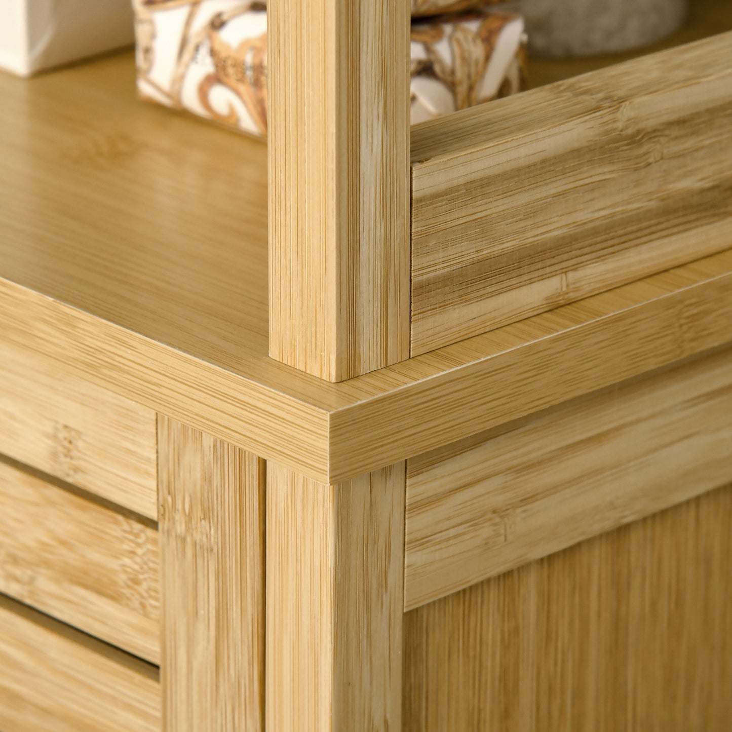 Kleankin Bathroom Floor Cabinet with 3 Shelves and Cupboard, Slim and Freestanding Organiser, Tallboy with Storage, Natural