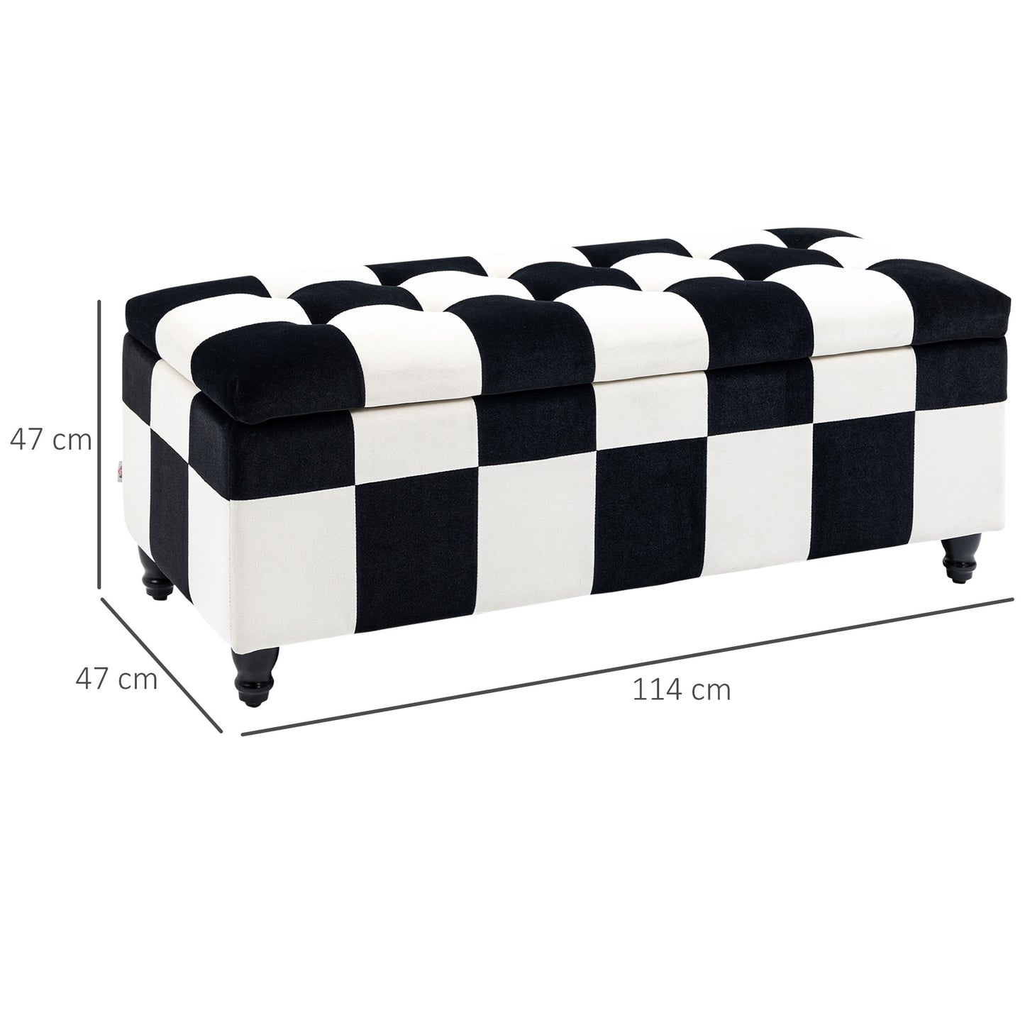 Velvet Storage Ottoman, Button-tufted Footstool Box, Toy Chest with Lid for Living Room, Bedroom, White and Black 114 x 47 x 47cm