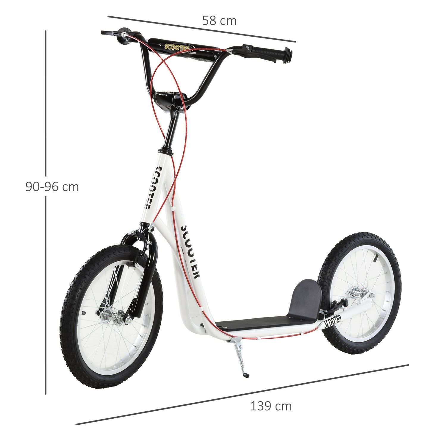 Teen Kids Stunt Scooter Children Kick Scooter Adjustable Handlebar 2 Brakes Ride On 16 Inch Rubber Tyres White