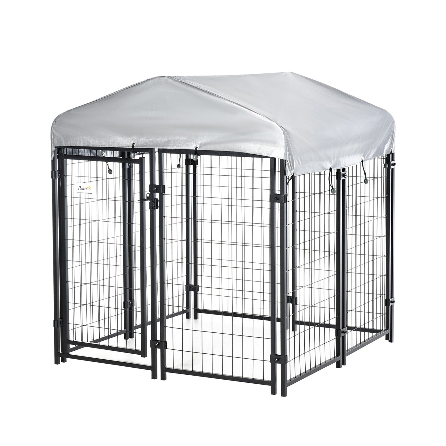 Outdoor Dog Kennel, Dog Run W/ UV-Resistant Canopy & Lockable Design, Metal Playpen Fence for Small and Medium Dogs, 120 x 120 x 138 cm