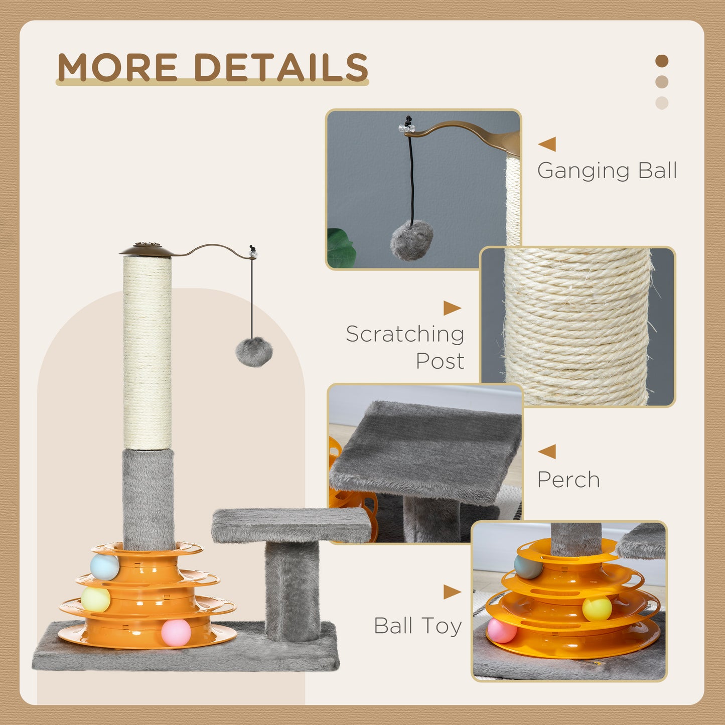 PawHut Cat Tree Tower Activity Center Climbing Stand Kitten House Furniture with Scratching Posts Toy and Perch 56cm Grey