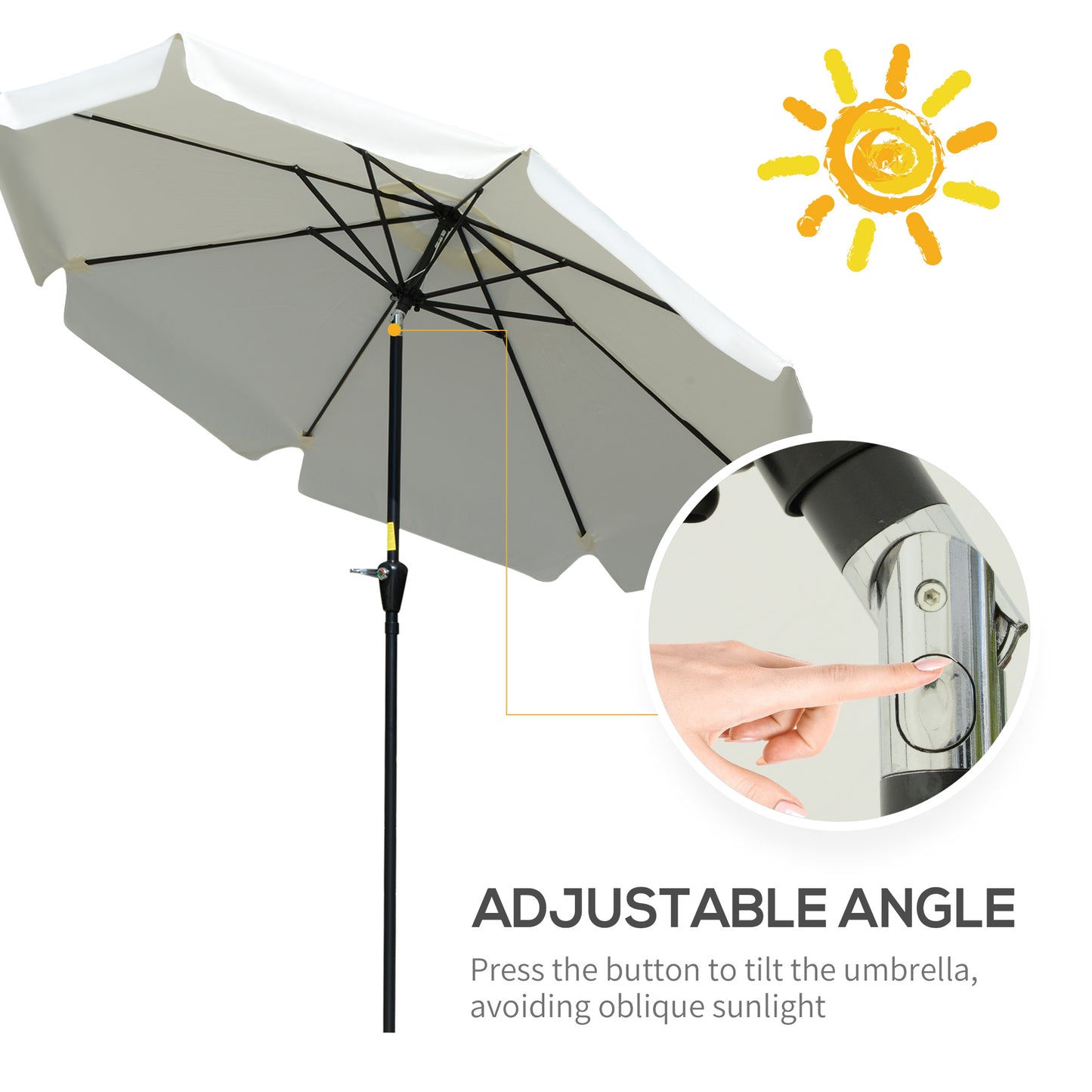 Outsunny 2.66m Patio Umbrella Garden Parasol Outdoor Sun Shade Table Umbrella with Ruffles, 8 Sturdy Ribs