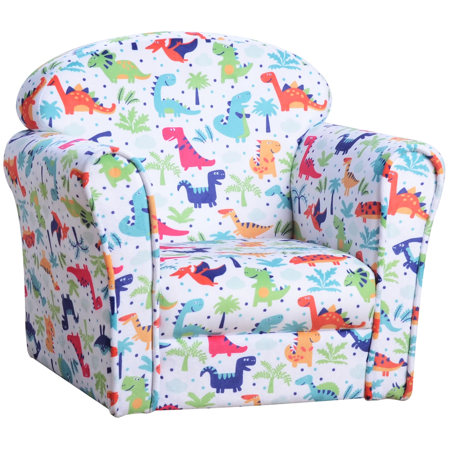 Children's Armchair Kids Sofa Tub Chair Seat Cartoon Dinosaur Pattern Bedroom Flannel Wooden Frame Non-slip Playroom Seater