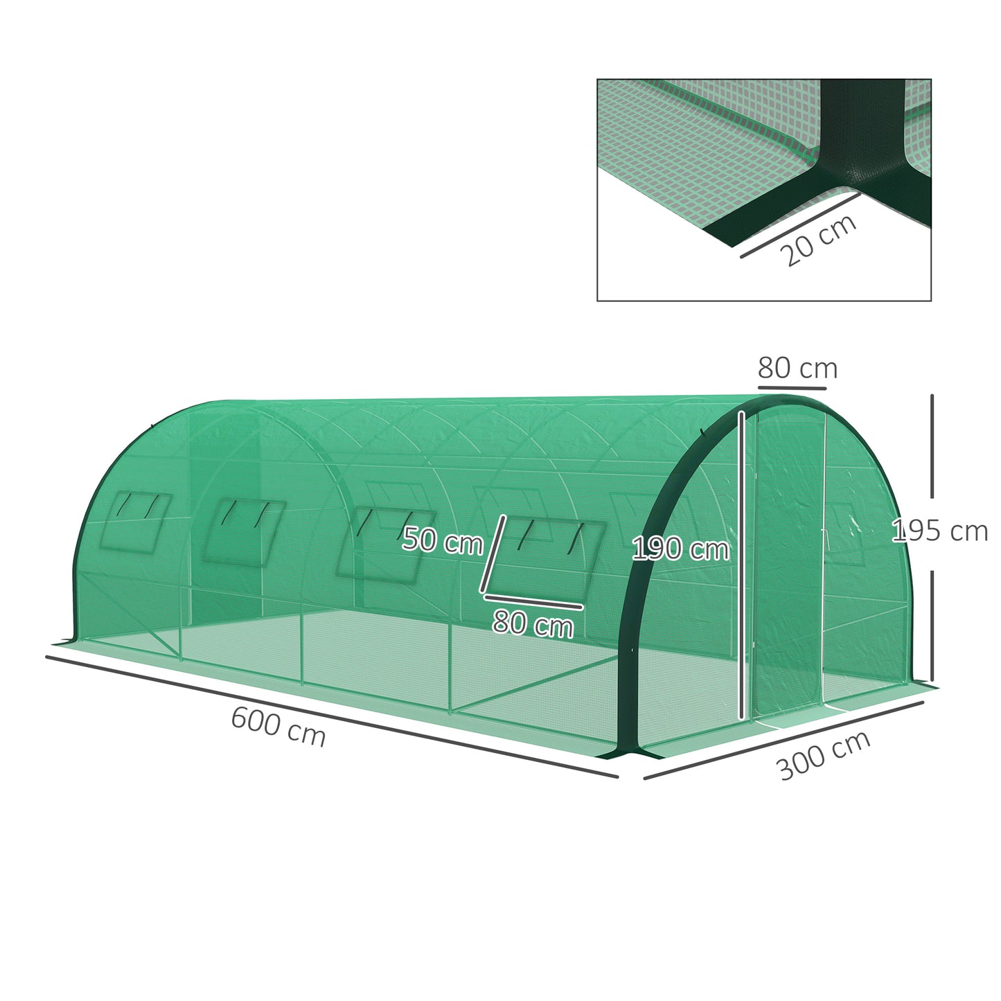Outsunny Polyethylene Upgraded Structure Walk-in Polytunnel Greenhouse, 6 x 3(m), Green