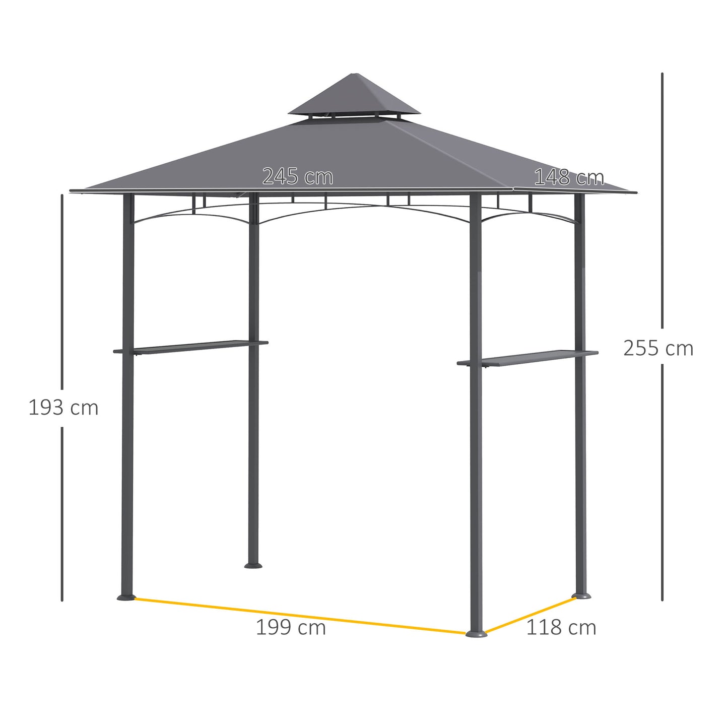 Outsunny 2.5M (8ft) Double-Tier BBQ Gazebo Grill Canopy Barbecue Tent Shelter Patio Deck Cover - Grey