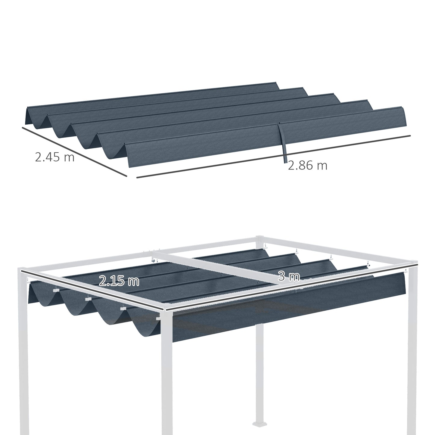 Outsunny Pergola Roof, Retractable Sun Shade Cover for 3 x 2.15m Pergola, UV30+ Protected, Dark Grey