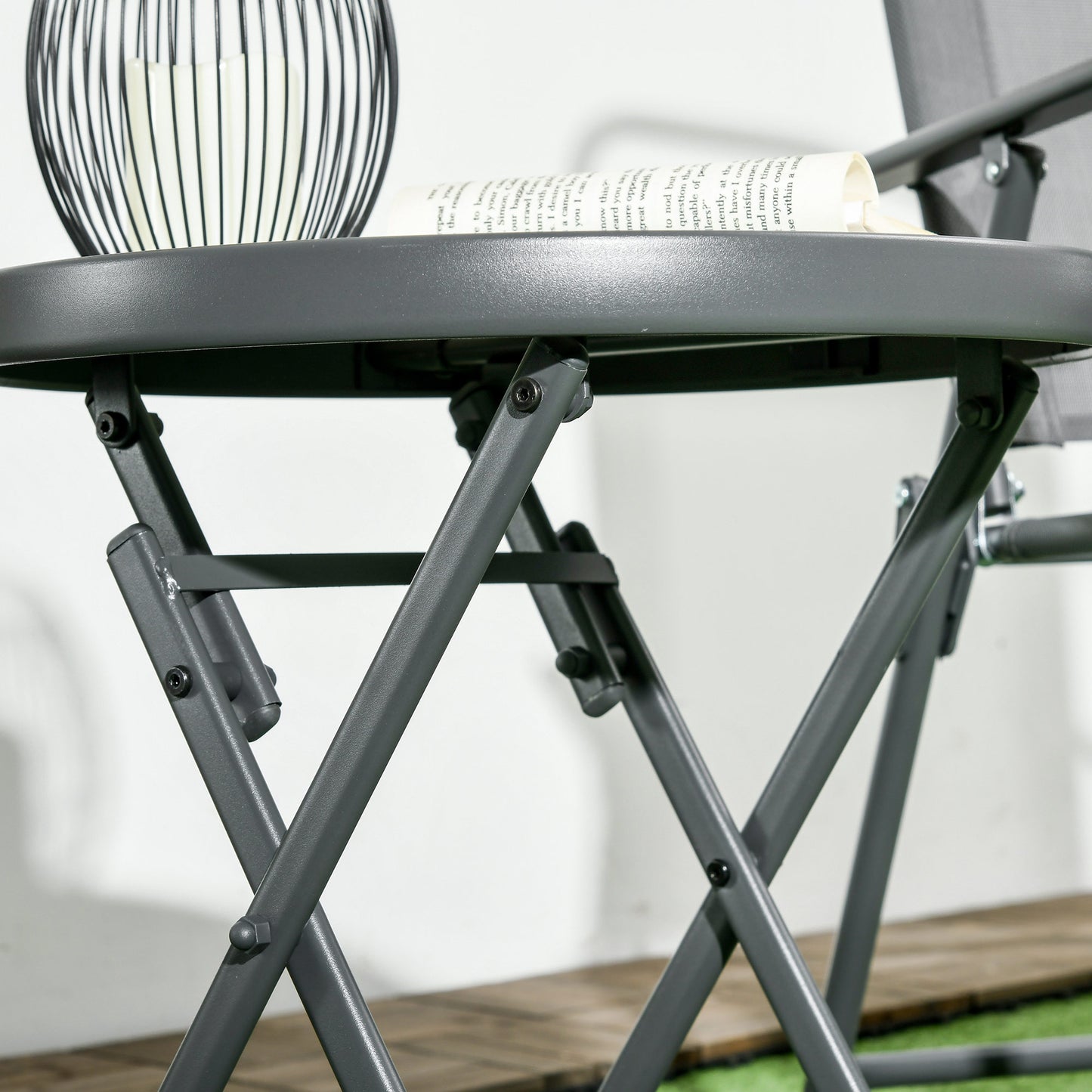 Outsunny Φ45cm Outdoor Side Table, Round Folding Patio Table with Imitation Marble Glass Top, Small Coffee Table, White