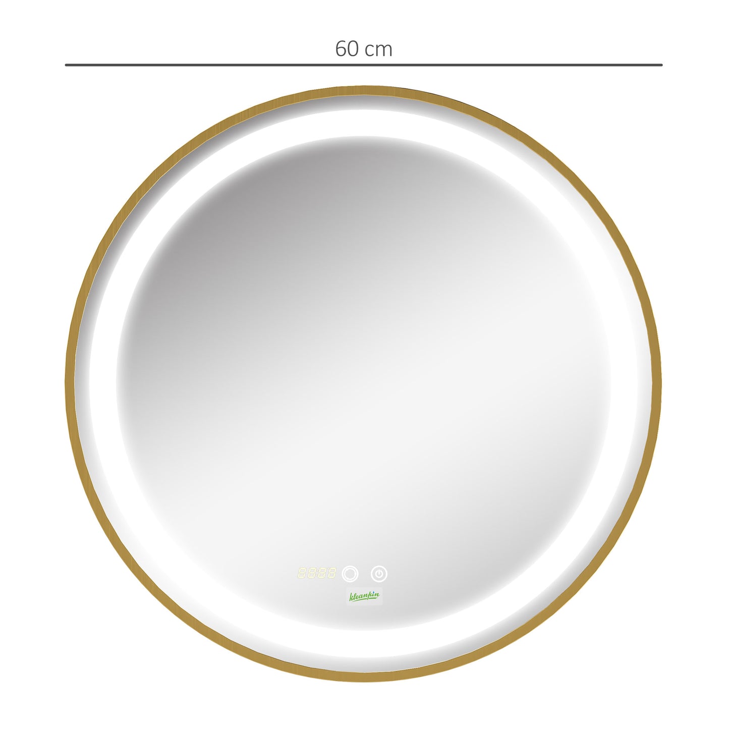 Kleankin Round Illuminated Bathroom Mirrors Dimmable LED Lighted Wall Mount Mirror w/ 3 Colours, Time Display, Memory Function, 60cm