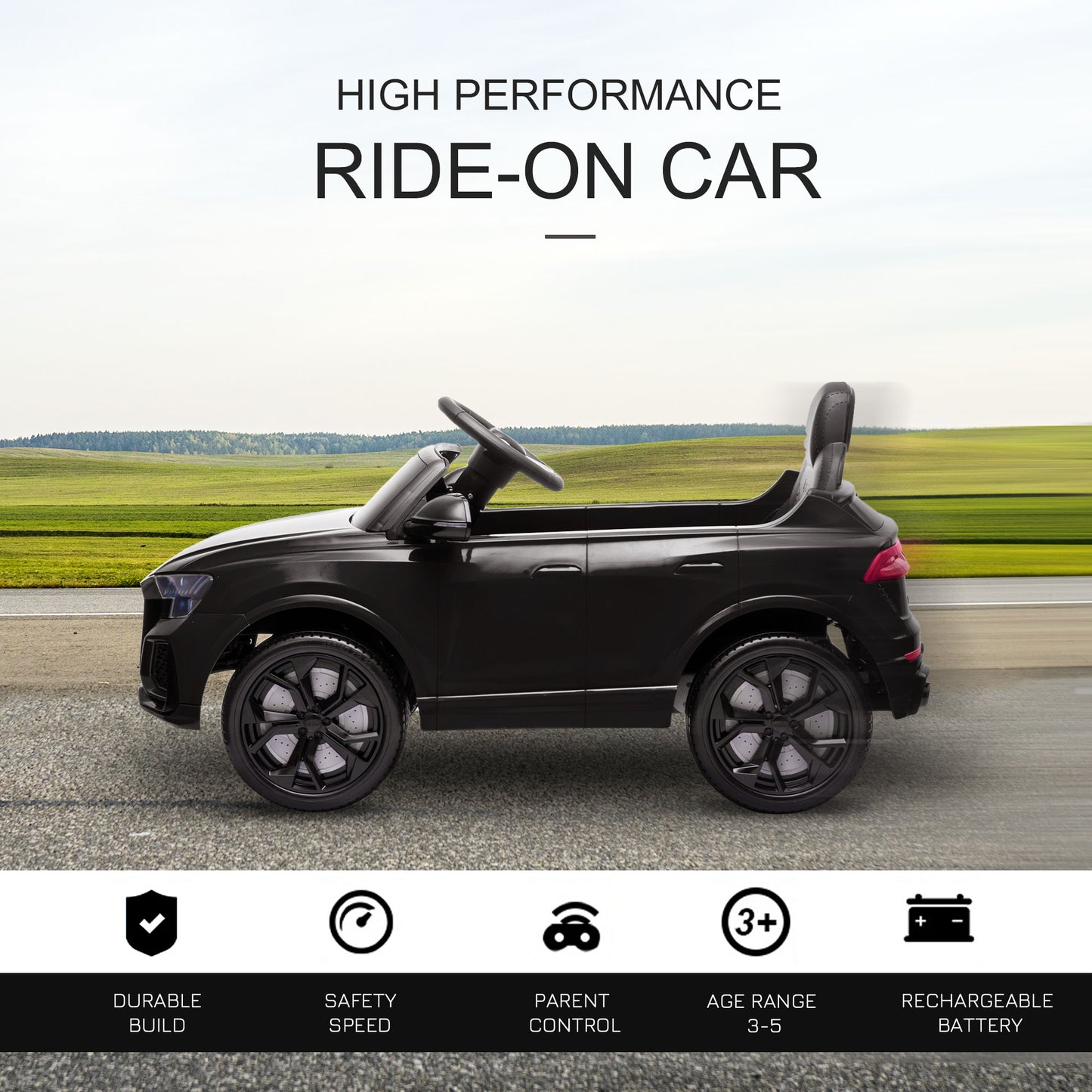 Compatible 6V Battery-powered Kids Electric Ride On Car Audi RS Q8 Toy with Parental Remote Control Music Lights USB MP3 Bluetooth Black