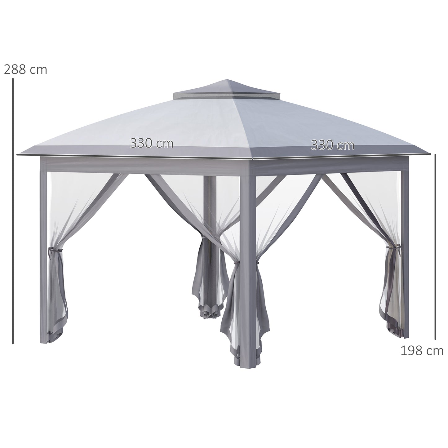 Outsunny 11' x 11' Pop Up Canopy, Double Roof Foldable Canopy Tent with Zippered Mesh Sidewalls, Height Adjustable and Carrying Bag, Event Tent Gray