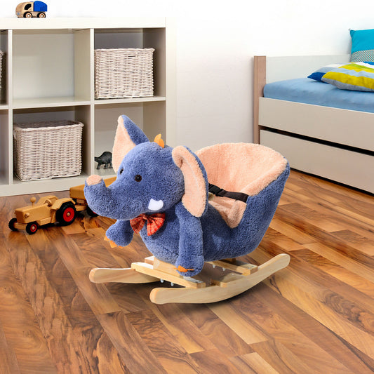 Children Kids Rocking Horse Toys Plush Elephant Rocker Seat with Sound Toddler Baby Gift Blue