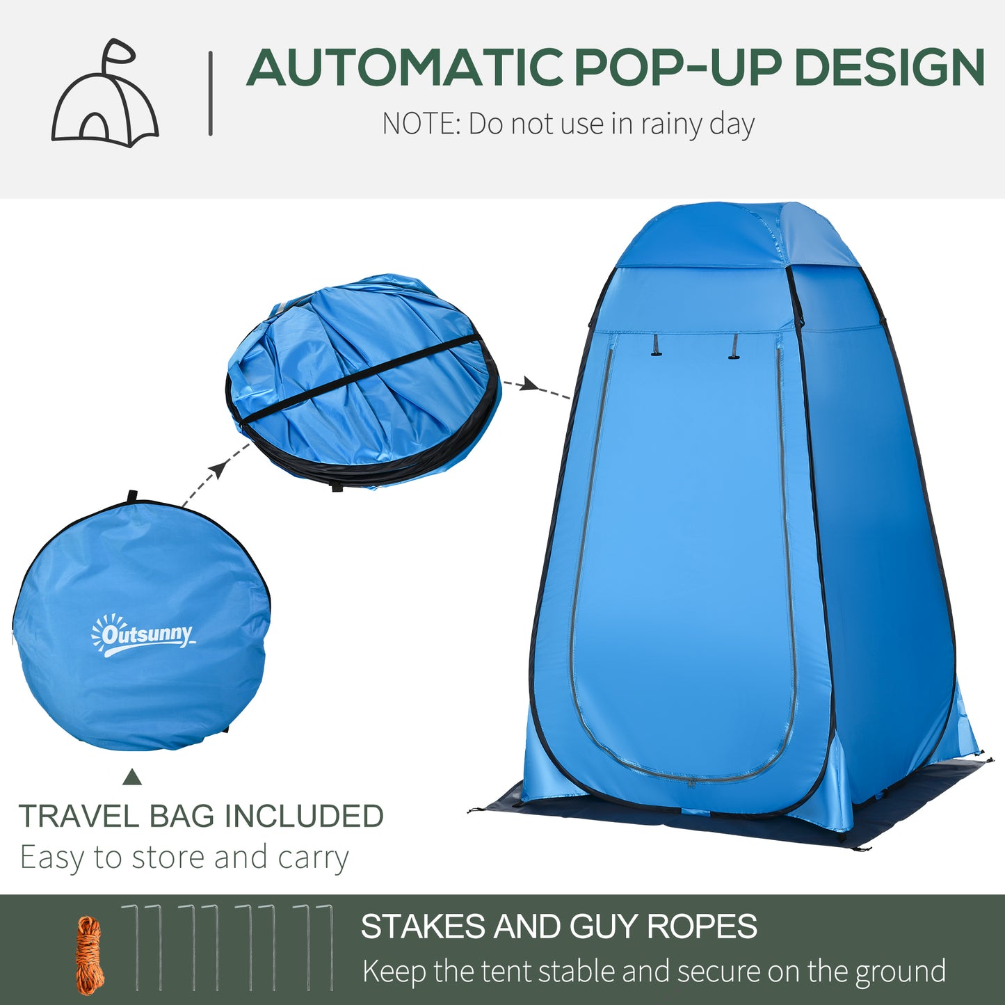 Outsunny Camping Shower Tent Pop Up Toilet Privacy for Outdoor Changing Dressing Bathing Storage Room Tents, Portable Carrying Bag for Hiking, Blue