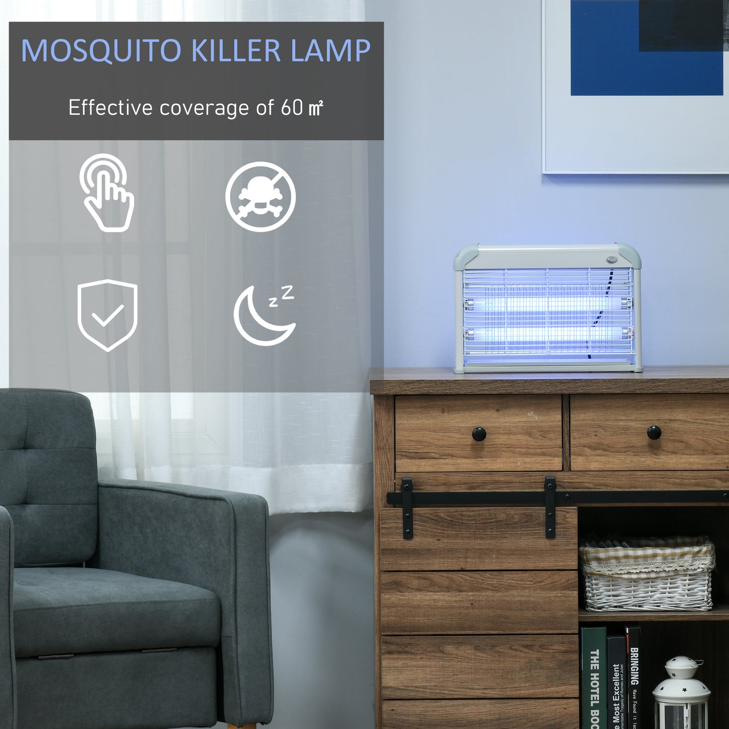 Outsunny Free Standing Wall Hanging 20W Electric Fly Mosquito Killer Electric Fly Zapper, Bug Zapper, Insect Killer