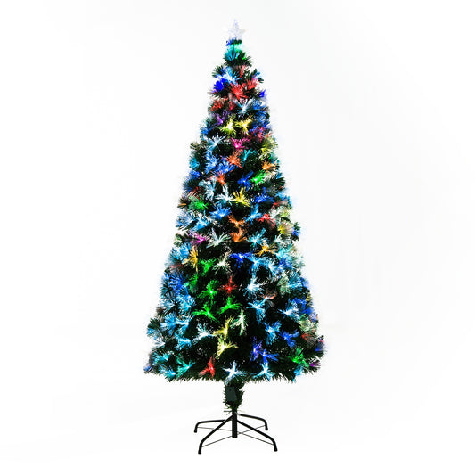 6ft Tall Artificial Tree Fibre Optic Colourful LED Pre-Lit Holiday Home Christmas Decoration with Flash Mode - Green