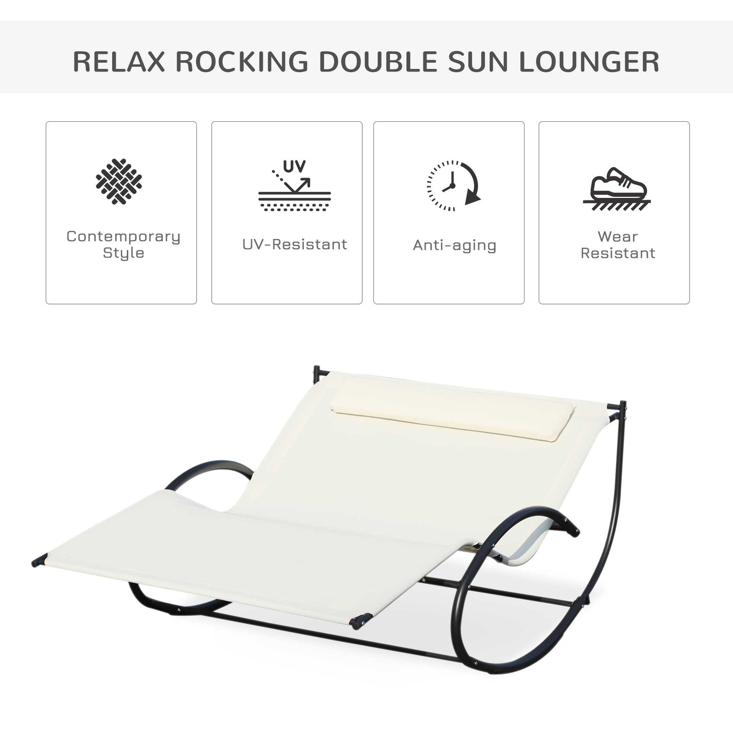 Outsunny Texteline Double Lounger With Pillow - Beige