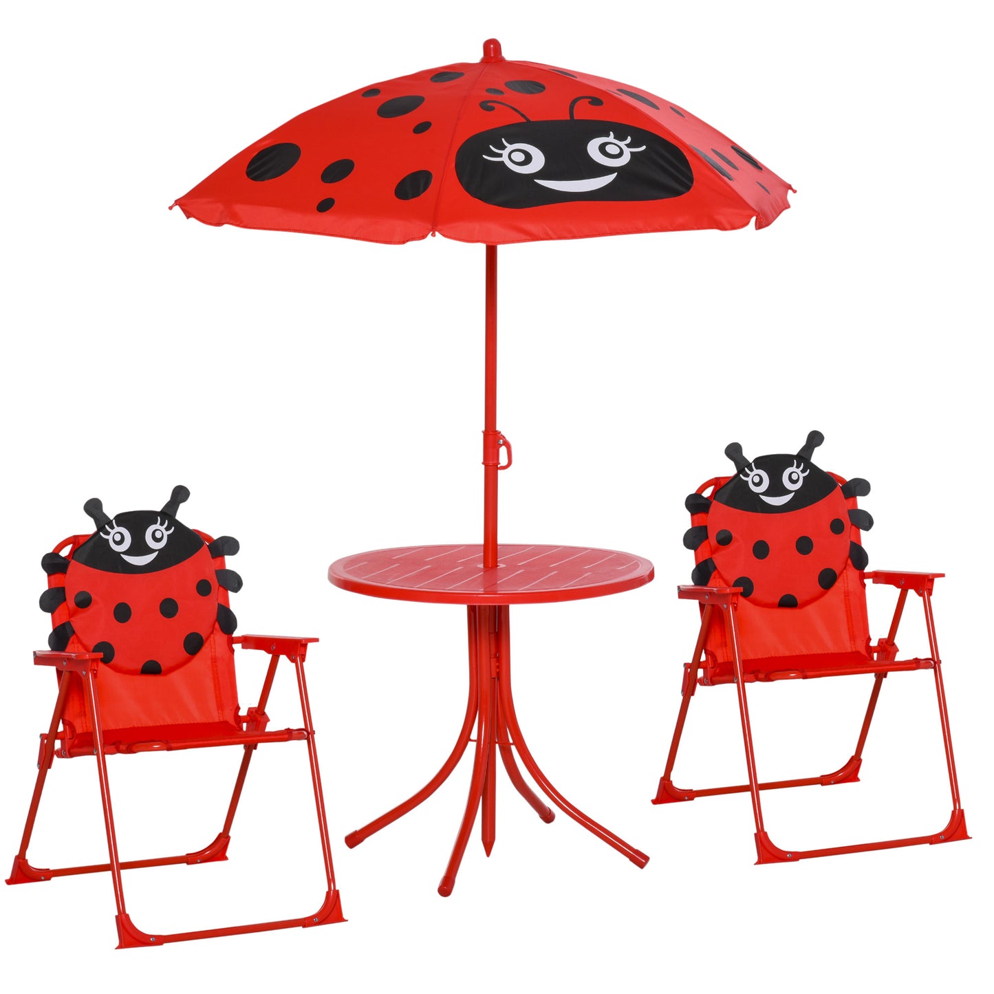 Outsunny Kids Folding Picnic Table and Chairs Set Ladybug Pattern Outdoor w/ Parasol