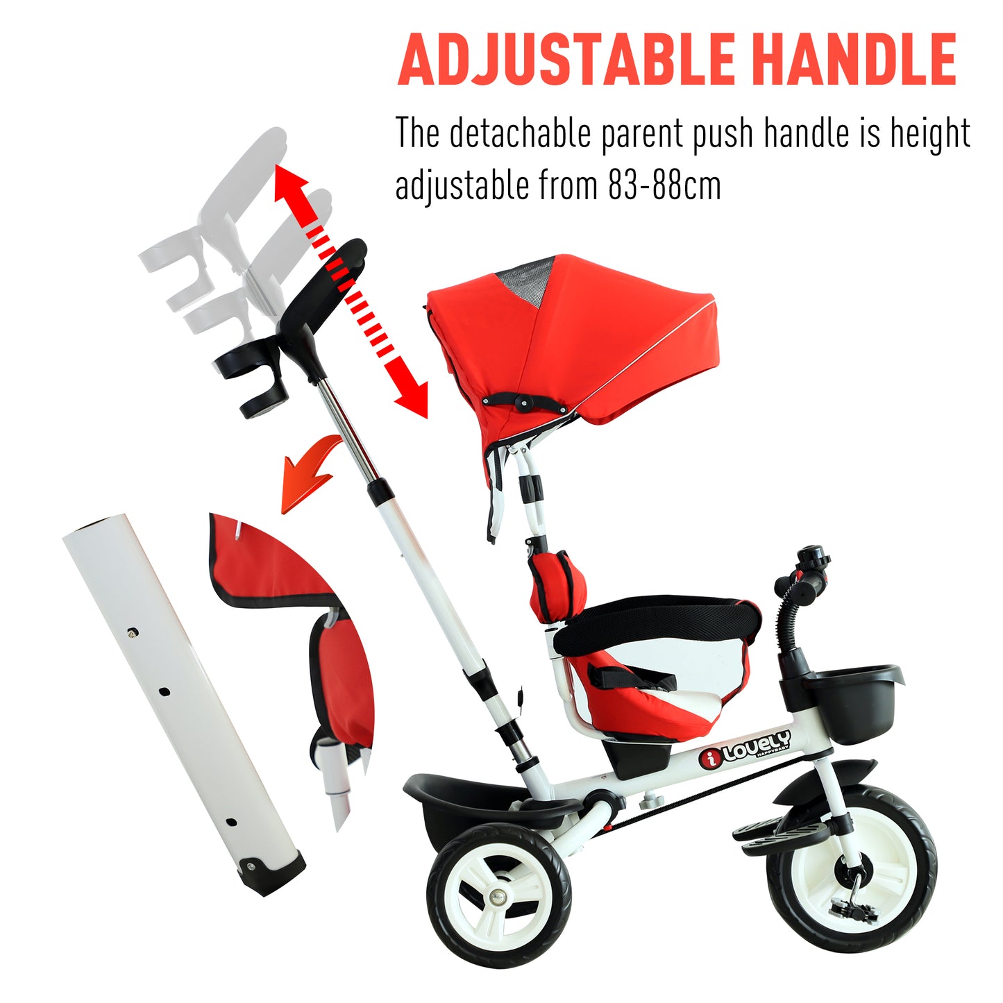 4-in-1 Kids Tricycle Stroller With Canopy-Red