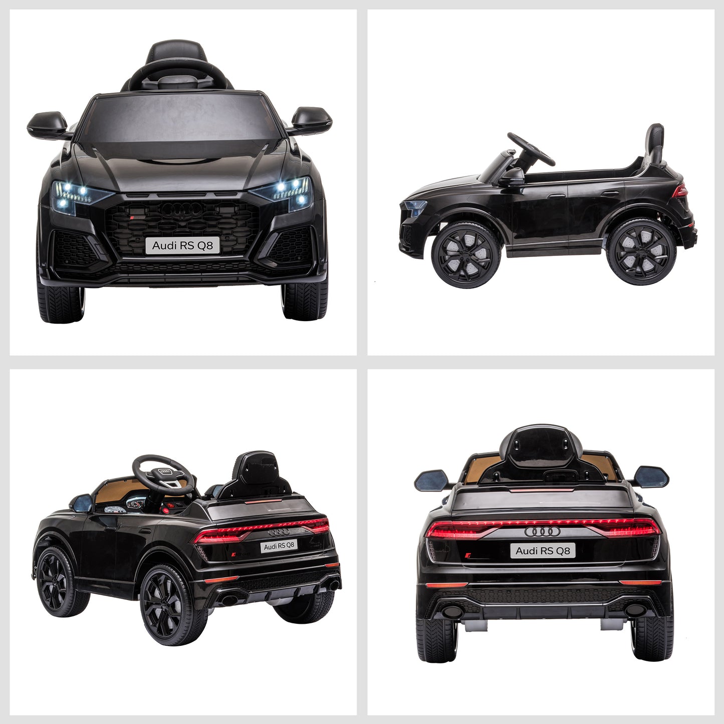 Compatible 6V Battery-powered Kids Electric Ride On Car Audi RS Q8 Toy with Parental Remote Control Music Lights USB MP3 Bluetooth Black