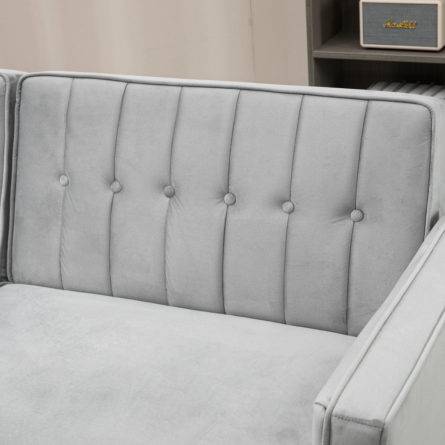 Modern Convertible Sofa Futon Velvet-Touch Tufted Couch Compact Loveseat with Adjustable Split Back, Light Grey