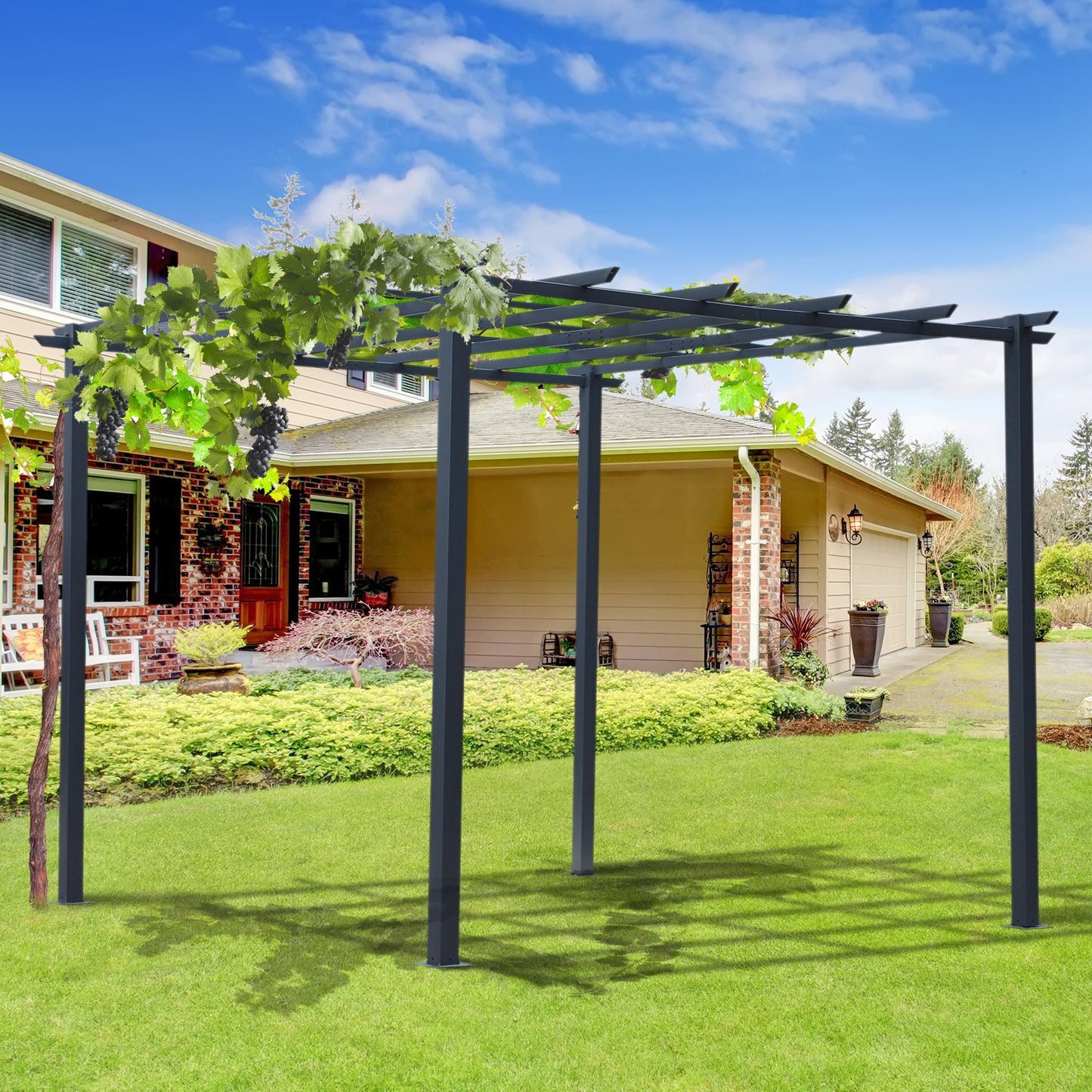3 x 3 Meter Metal Pergola Gazebo Grape Trellis Climbing Plants Outdoor Sun Shelter Arbours Garden