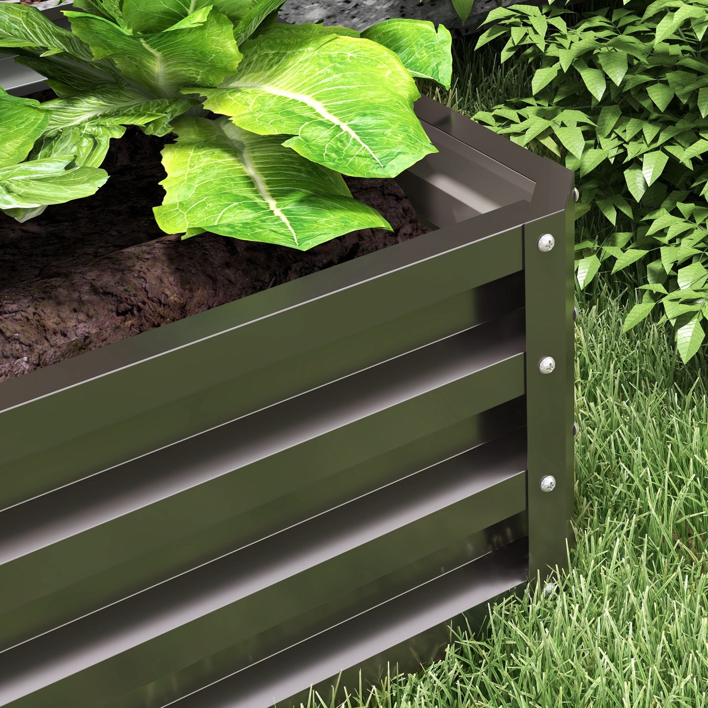 Outsunny Steel Raised Beds for Garden, Outdoor Planter Box, Set of 2, for Flowers, Herbs and Vegetables, Dark Grey