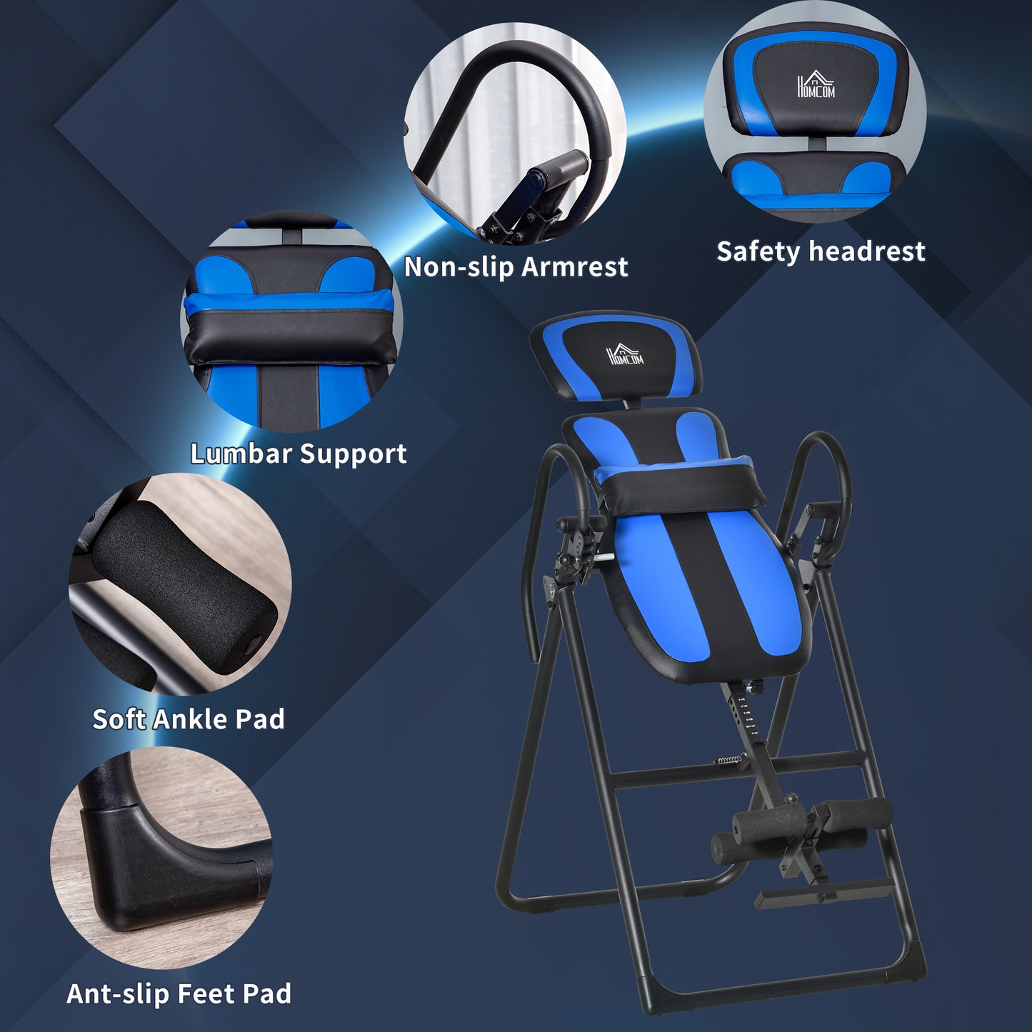 Foldable Gravity Inversion Table, Back Therapy Fitness Bench With Soft Ankle Cushions, for Home
