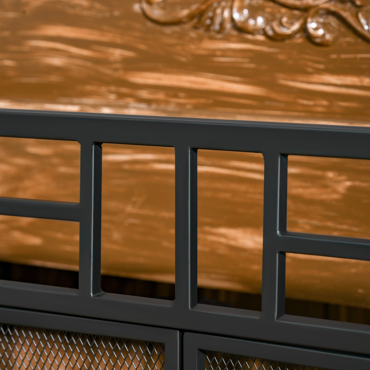 3 Panel Folding Fire Guard, Steel Fireplace Screen with Double Door and Mesh Design for Open Fire, 122W x 80H cm, Black