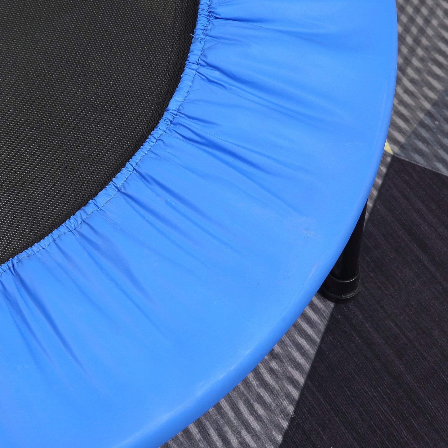 Φ100cm Foldable Mini Fitness Trampoline Home Gym Yoga Exercise Rebounder Indoor Outdoor Jumper w/ Safety Pad, Blue and Black