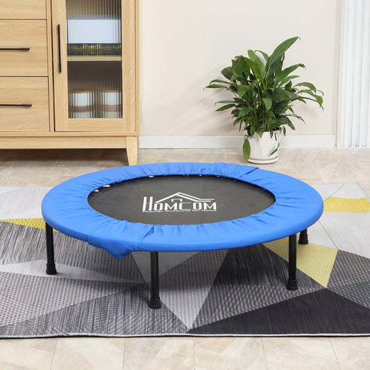 Φ100cm Foldable Mini Fitness Trampoline Home Gym Yoga Exercise Rebounder Indoor Outdoor Jumper w/ Safety Pad, Blue and Black