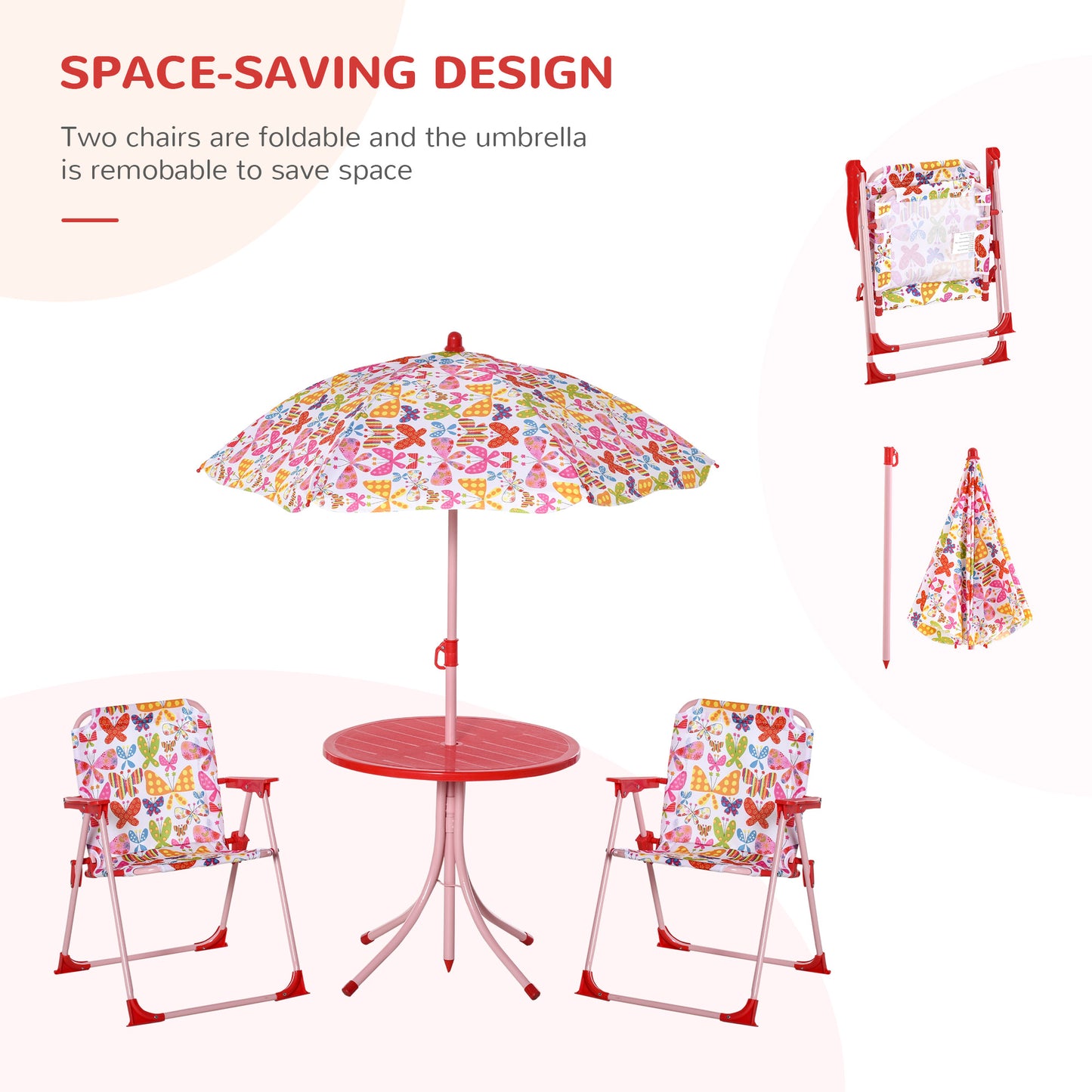 Outsunny Kids Folding Picnic Table and Chairs Set Colour Stripes Outdoor w/ Parasol