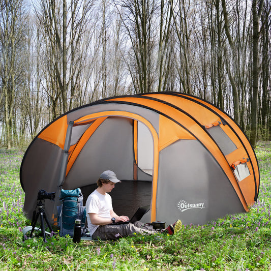 Outsunny 4-5 Person Pop-up Camping Tent Waterproof Family Tent w/ 2 Mesh Windows & PVC Windows Portable Carry Bag for Outdoor Trip