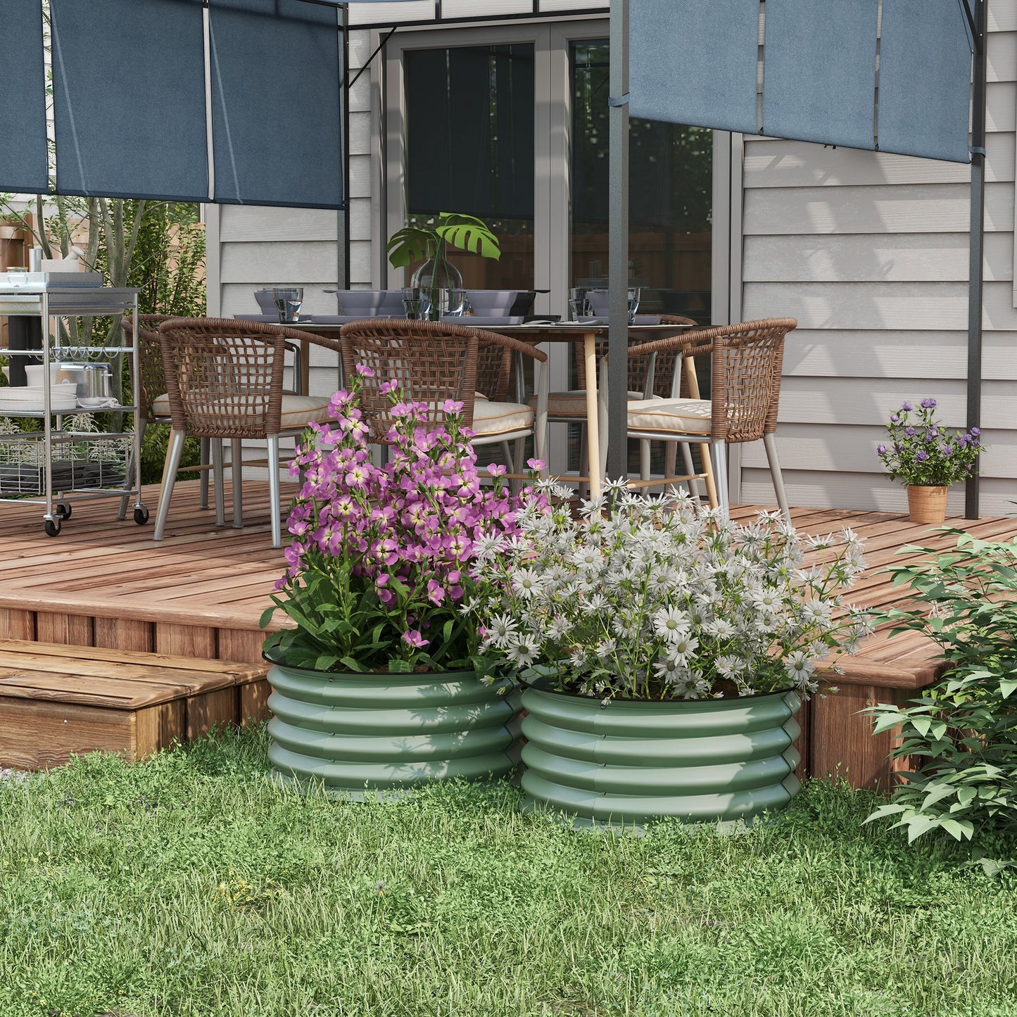 Outsunny Set of 2 Raised Garden Bed, Metal Planter Box with Safety Edging, Easy-to-assemble Stock Tank