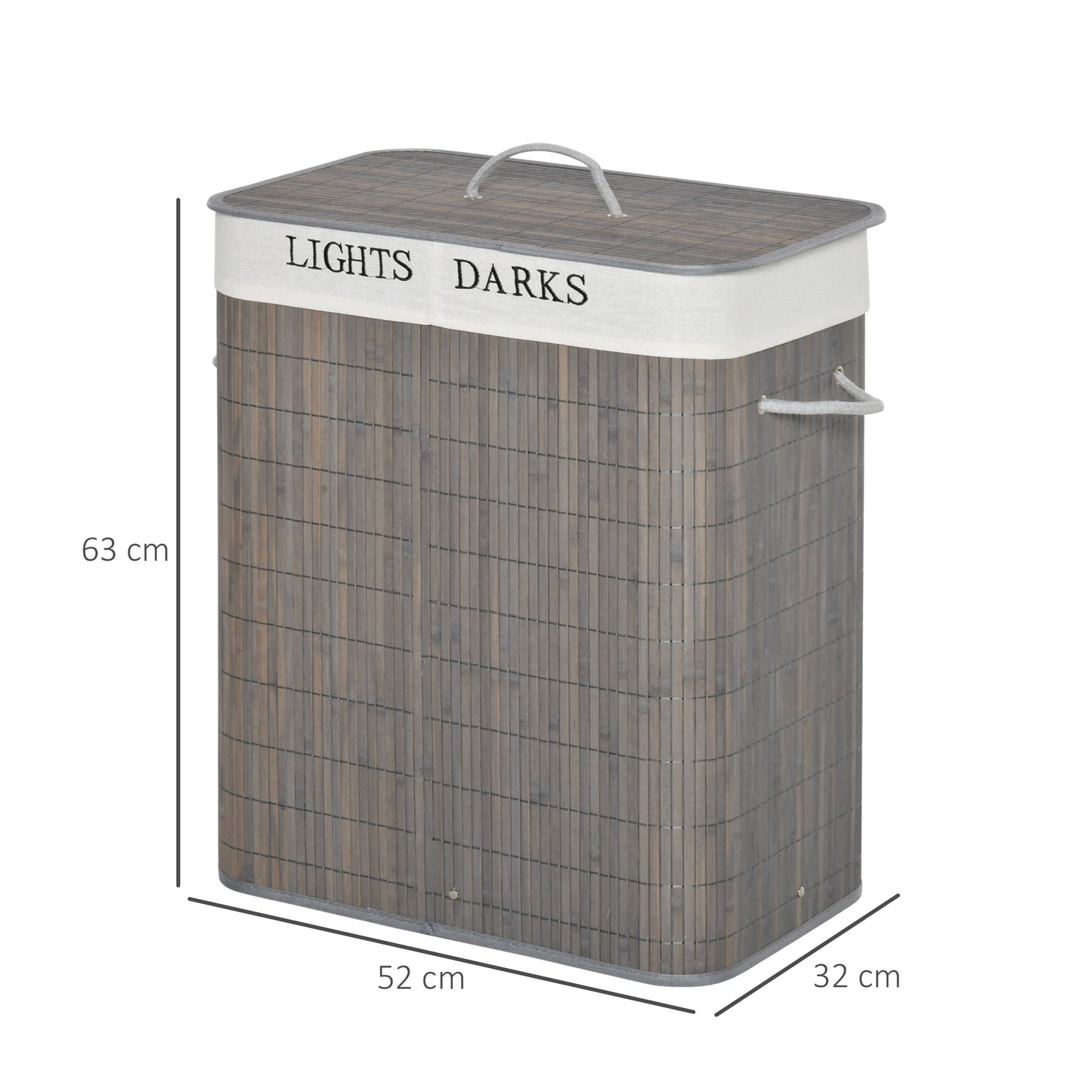 Laundry Basket with Flip Lid String Handles, 2 Section Collapsible Hamper Removable Lining Foldable Water-Resistant Dirty Clothes Storage 100L