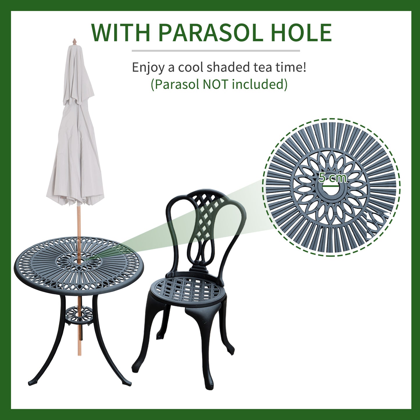 3 Piece Patio Cast Aluminium Bistro Garden Outdoor Furniture Table and Chairs Set Shabby Chic Style