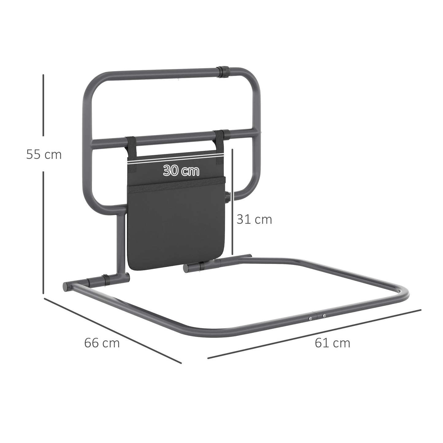 Folding Bed Safety Assist Rail With Storage Pocket - Black