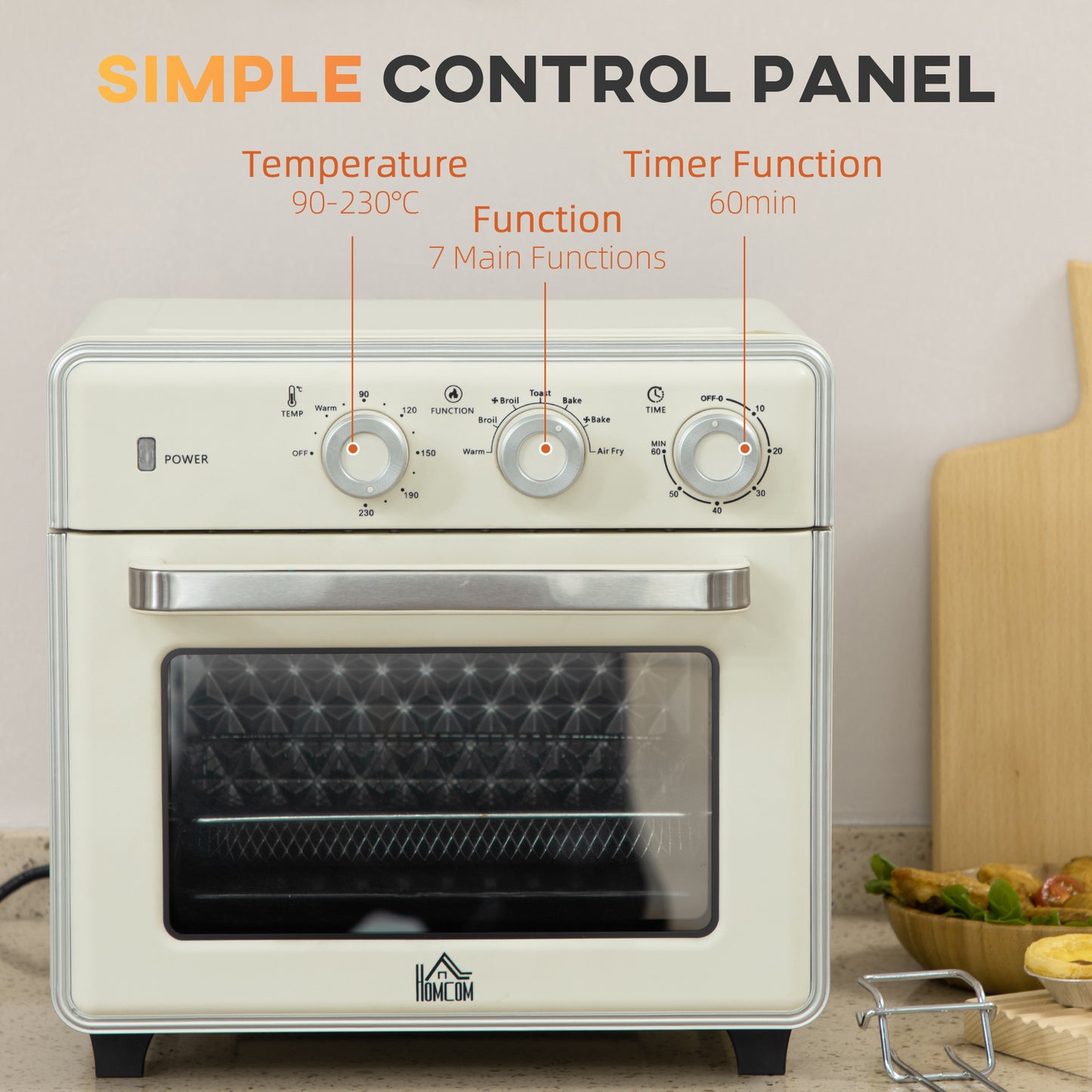 Retro Style 7-in-1 Toaster Oven, 20L 4-Slice Convection Oven with Warm, Broil, Toast, Bake, Air Fryer, 60min Timer and Adjustable Thermostat