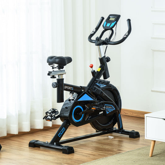 Stationary Exercise Bike w/ iPad Holder, LCD Monitor, Comfortable Seat, Indoor Cycling Training Bike, 13KG Flywheel, Home Office, Black