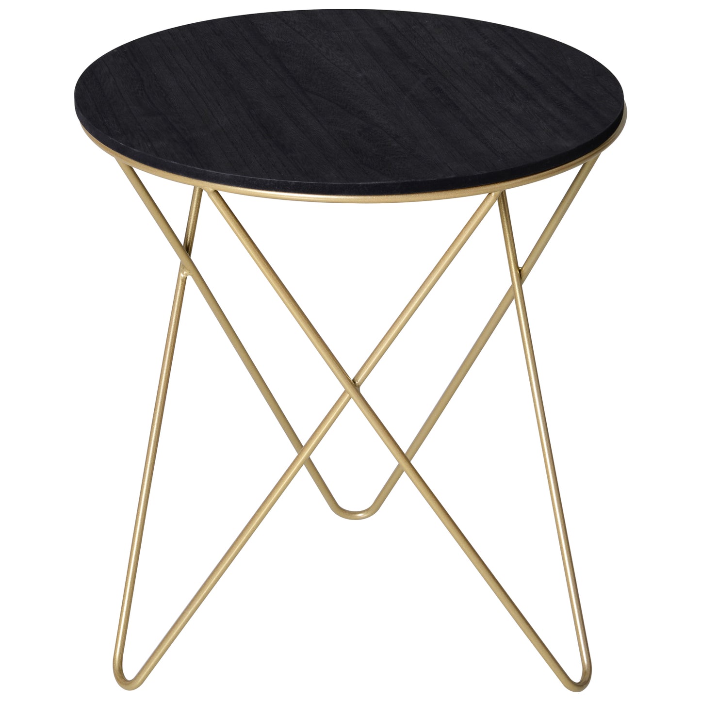 Wooden Metal Round Coffee Table Sofa End Side Bedside Table Modern Style Living Room Decor - Black Gold Color (Φ43cm)