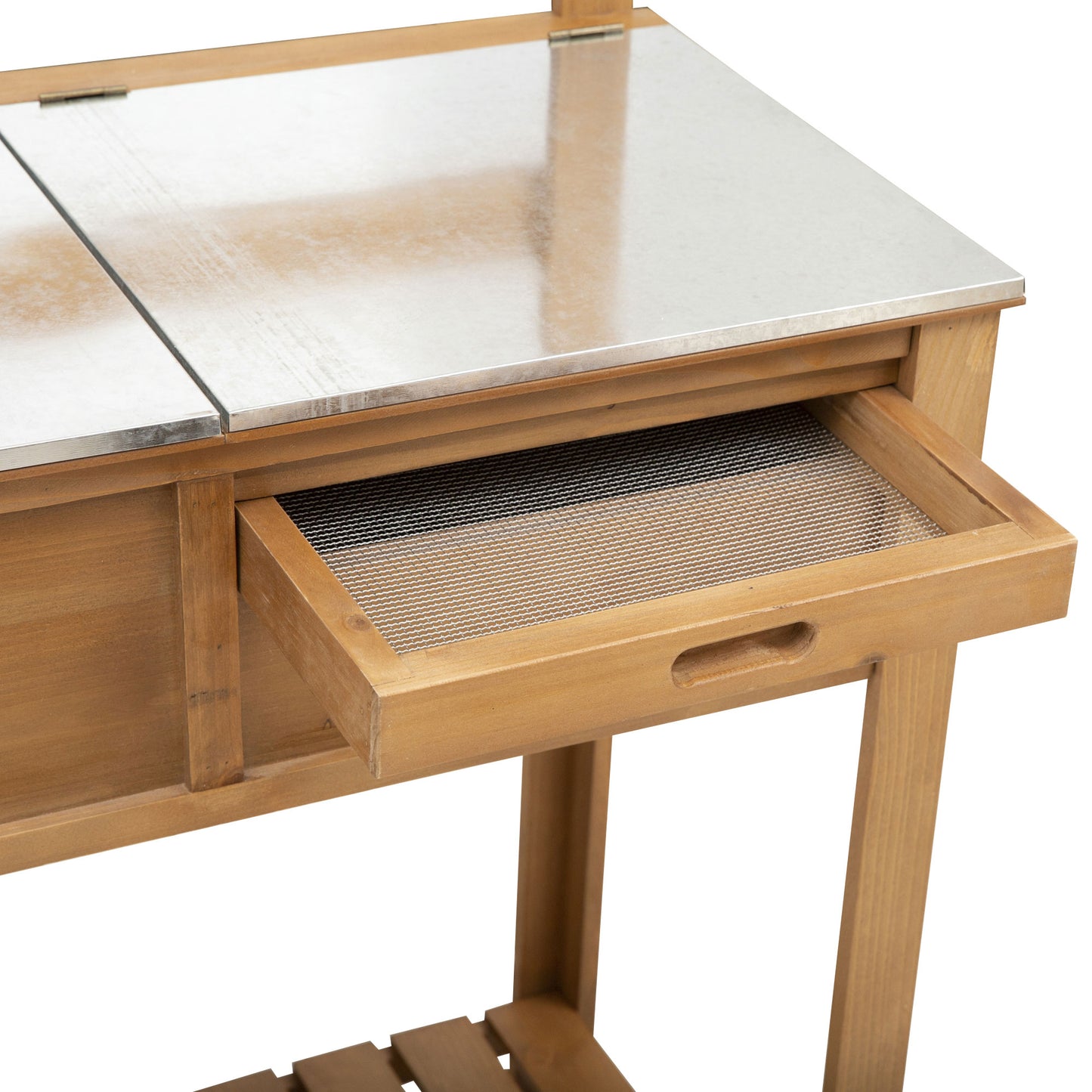 Outsunny Wooden Spacious Garden Potting Table with Large Storage Space Galvanized Metal Workstation Sink Shelves 80L x 42W x 142H cm