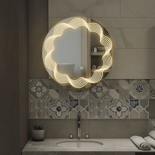 Kleankin Round Illuminated Bathroom Mirrors w/ LED Dimming Lighted , Wall Mounted Vanity Mirror w/ 3 Colour, Smart Touch, Anti-Fog, 60cm