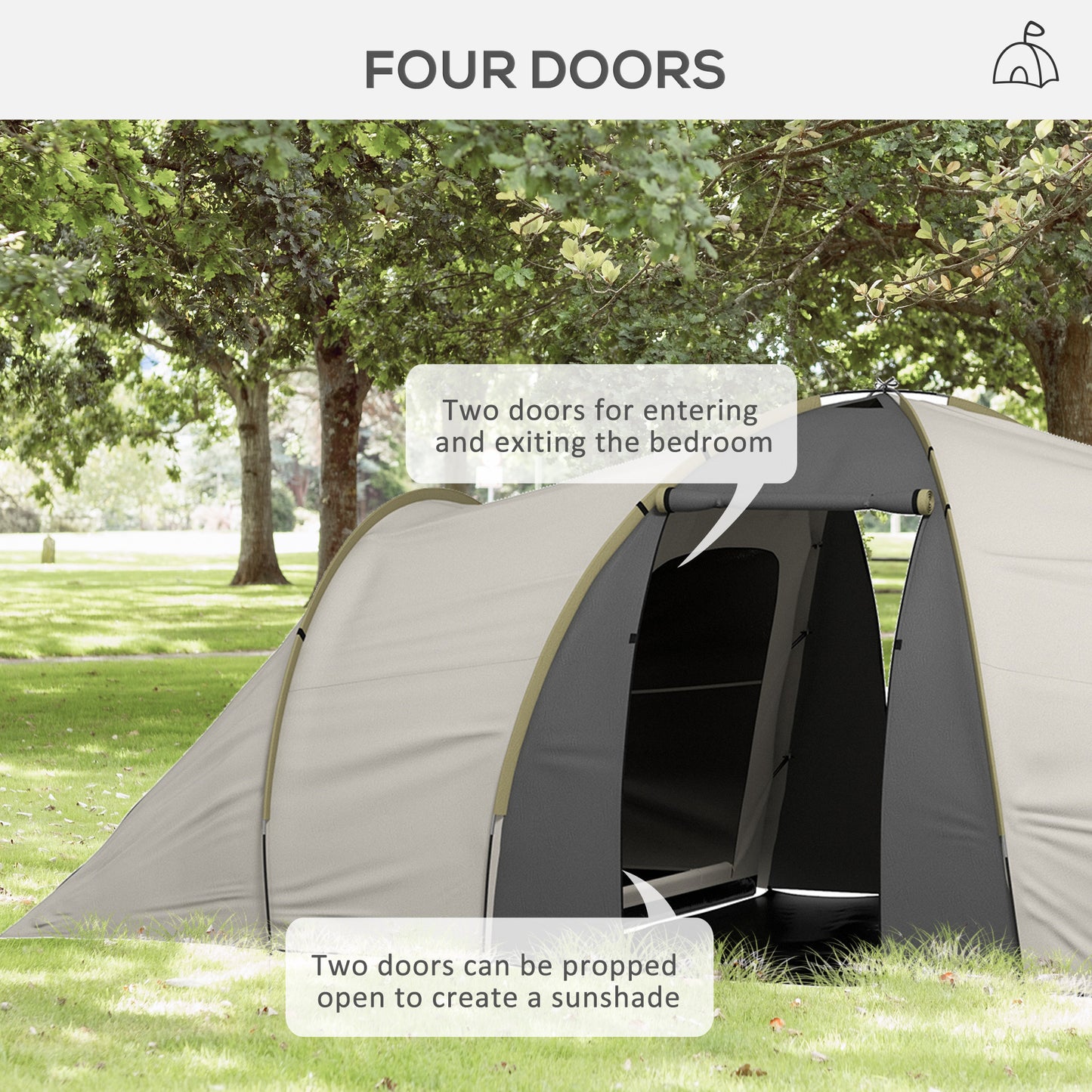 Outsunny 4-6 Man Tunnel Tent Camping Tent with 2 Bedroom, Vestibule, Bag, 2000mm Waterproof, UV50+ for Fishing, Hiking, Festival