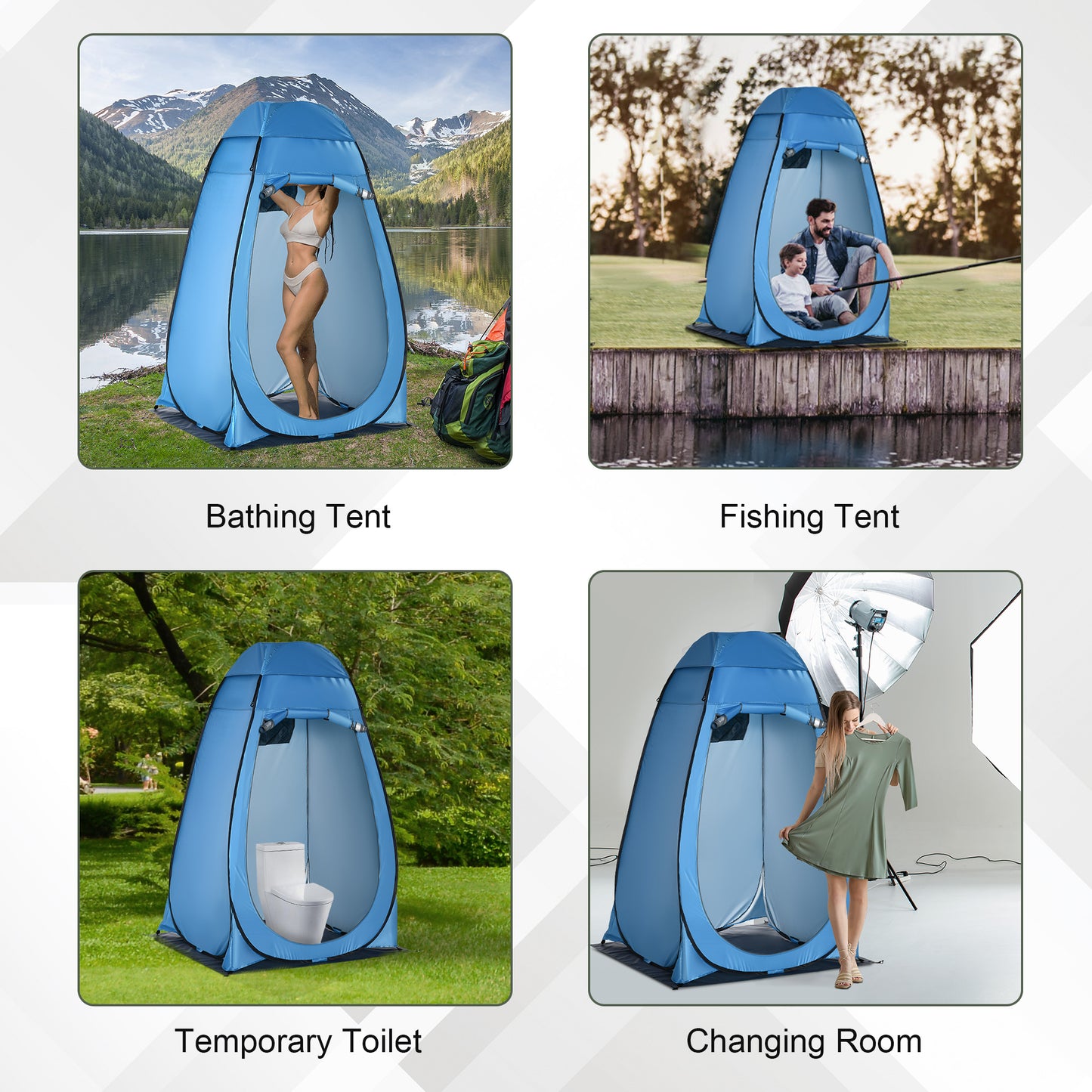 Outsunny Camping Shower Tent Pop Up Toilet Privacy for Outdoor Changing Dressing Bathing Storage Room Tents, Portable Carrying Bag for Hiking, Blue