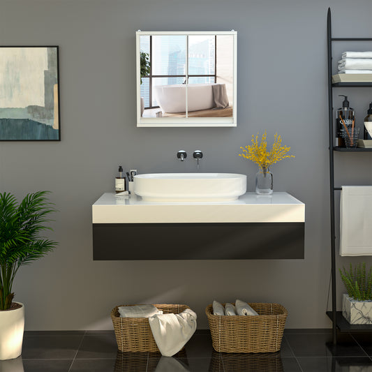 Mirror Cabinet for Bathroom Mirror Cupboard Wall Mounted with Storage Shelf Bathroom Cupboard Double Door White