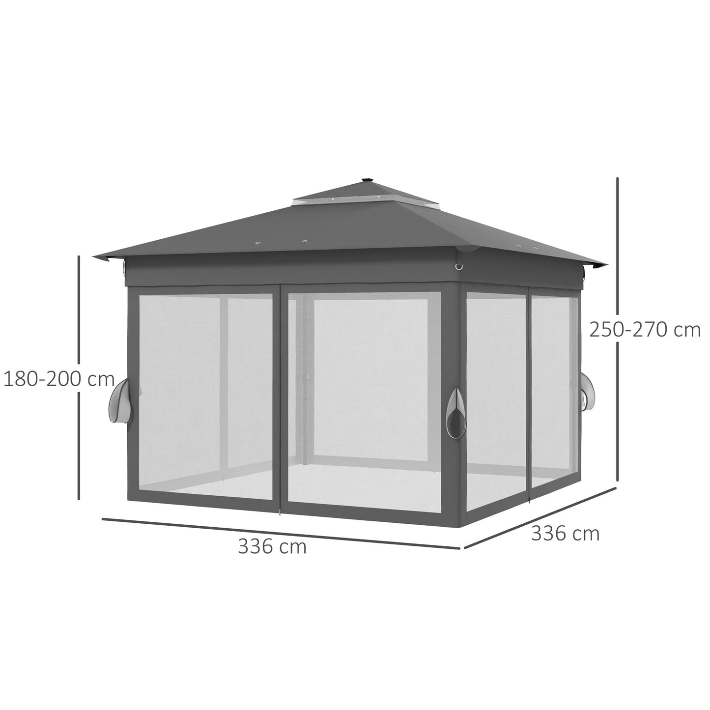 Outsunny 3 x 3(m) Pop Up Gazebo Party Tent with Solar-Powered LED Lights, Adjustable Event Shelter with Curtain, Netting, Grey